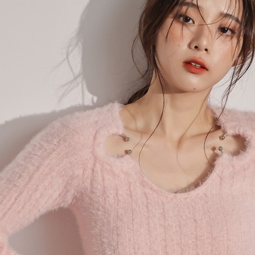 圓環鎖骨水貂毛衣-粉【KT223497】-3色