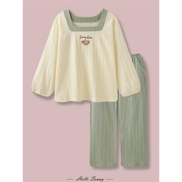 日系學生純棉睡衣女春秋季長袖2023年新款可外穿薄款家居服套裝