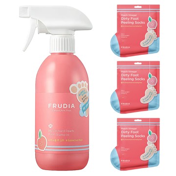 FRUDIA 足部清潔去角質組 潔淨泡沫 390ml+足膜 40gx3入 溫和清潔 去除腳臭 軟化角質  1組