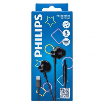 PHILIPS 飛利浦 音效強化線控Type C耳塞式有線耳機 TAE2000BK  黑色