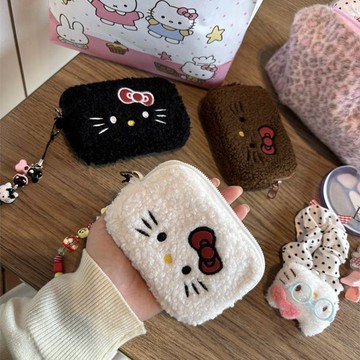 kitty收納包 新款原創羊羔毛刺繡kittyCCD收納包化妝包可愛大容量姨媽巾包 可愛收納包 kitty口紅包