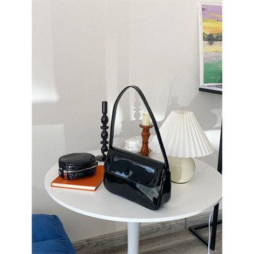 loveyoung 漆皮hobo包 小眾黑色百搭pu法棍腋下純色單肩包