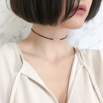 銀/黑繩子的簡約頸鍊 SV203S