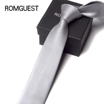 領帶禮盒 romguest領帶男士休閒商務領帶學生職業禮盒 6cm韓式窄版銀色黑色【MJ2689】