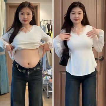 加肥加大碼秋季上衣胖人打底衫遮肚子寬鬆顯瘦胖mmt恤女收腰百搭 寬鬆顯瘦遮肚上衣女 遮肚上衣女 收腰遮肚女裝 長袖上衣女