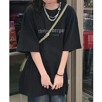 純棉美式復古短袖黑色正肩t恤女夏季2022新款oversize半袖上衣服