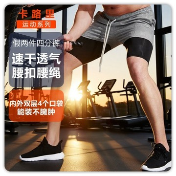 速乾排汗＋親膚耐磨！｜四向彈性自由伸展｜超强弹性 抽绳4口袋 假兩件運動短褲內藏手機口袋 速乾透氣 健身 籃球 L567