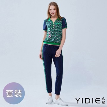 YIDIE衣蝶 跳色幾何印花圖案套裝(上衣褲子分開販售)