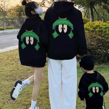 刷毛連帽衛衣 上衣 帽T 親子裝 情侶裝 過新年春秋冬季一家三口四口親子裝高級感連帽加絨情侶裝衛衣韓版大尺碼