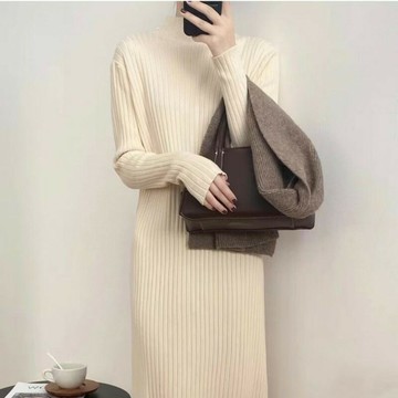 【巴黎精品】現貨+預購 針織洋裝長袖連身裙-半高領連身流蘇裙襬女裙子5色a1cv18