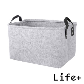 Life+ 自然風素面毛氈收納籃/置物籃 (灰色-L)