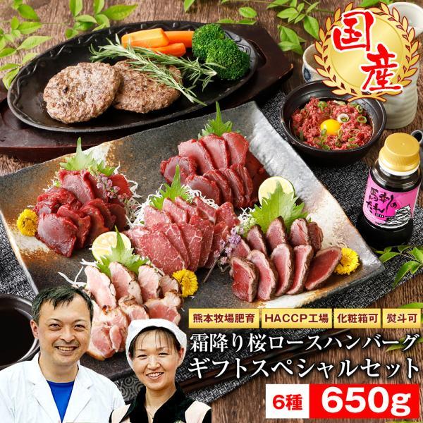 馬刺し ギフト 国産 馬肉 熊本 ギフトスペシャル 霜降り桜ロース ハンバーグセット 650g