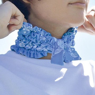 日本現代百貨 - UV CUT抗菌加工皺摺涼感領巾/髮帶-圖騰-水藍