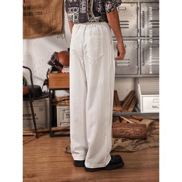 休閑褲男日系復古垂墜感條紋褲子男夏季薄款涼感寬松直筒闊腿長褲