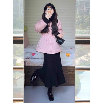 時尚收腰粉色羽絨服女冬季白鴨絨超好看小個子高級感短款保暖外套