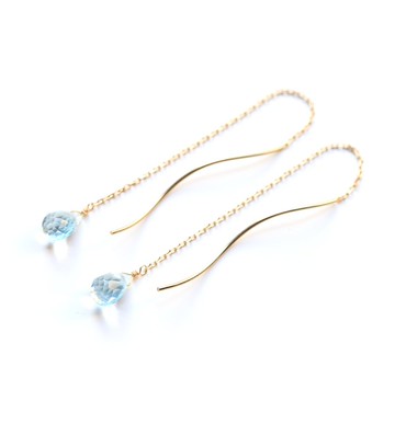 三月生日石 K10 單顆海藍寶石（Briolette 切割）美國耳針~MONTBRETIA~