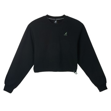 KANGOL 女 落肩短版繡花T 黑 6452100220