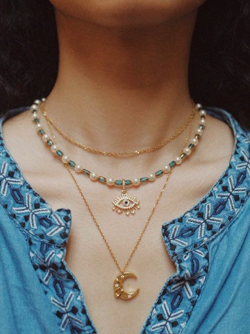 【EYES】土耳其惡魔之眼藍色珍珠項鍊 輕復古原創設計手工獨家