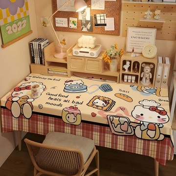 HelloKitty桌布防水防油免洗卡通學生宿舍學習桌防塵布方圓桌輕奢 桌布 餐佈 防水桌巾 防水桌布 桌巾 防水防油