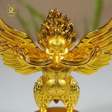 金翅大鵬鳥佛像擺件4寸全鎏金蓮花座護法佛像大鵬金翅鳥
