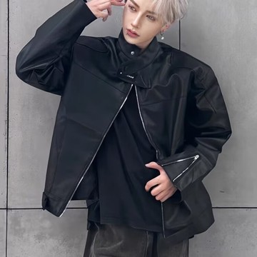 韓版設計款立領皮衣外套男秋冬季高級感機車夾克上衣男