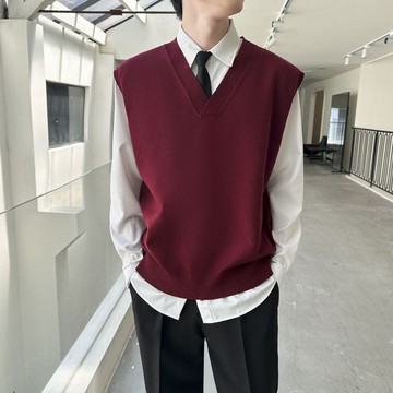 春秋V領針織馬甲男款 寬鬆無袖背心外穿疊穿毛衣無袖潮流學生chic