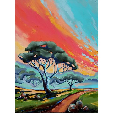 非洲繪畫非洲樹原始藝術景觀牆藝術厚塗藝術品