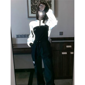 炸街帥氣跳舞表演服女團爵士舞服裝超短反光外套舞臺演出夾克上衣