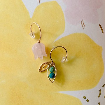 【禮物】朝陽微醺-粉晶鈴蘭花耳環14K包金耳環