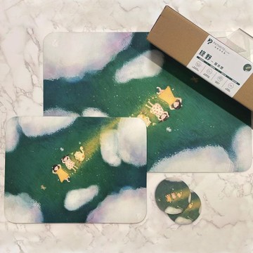 【帕斯特地墊】雙層超吸水墊子禮盒組 居家浴室 快速吸水 速乾防滑 腳踏墊 桌墊 杯墊 綠野(地墊)