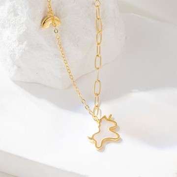 ANGEL 天使白貝殼獨角獸韓風鎖骨項鍊(金色)