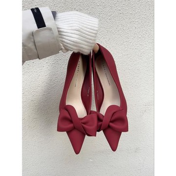 私藏寶藏款~法式婚鞋細高跟鞋仙女風蝴蝶結高級感紅色尖頭單鞋春