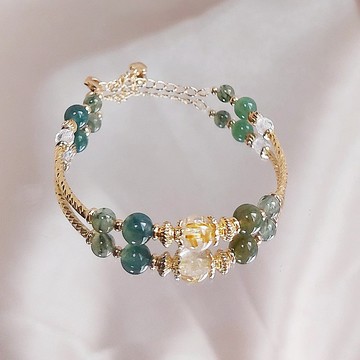 綠髮晶 海藻玉 白水晶  金髮晶 水晶 // 招財事業避邪平安手鍊