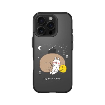 iPhone 16 Pro Clear 酷墨灰 - 懶散兔與啾先生 Lazy Rabbit and Mr.Chu - 依偎