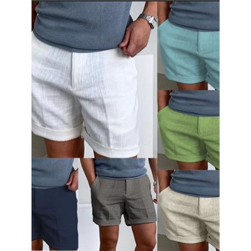 Linen breathable sports shorts夏季男亞麻純色舒適透氣運動短褲