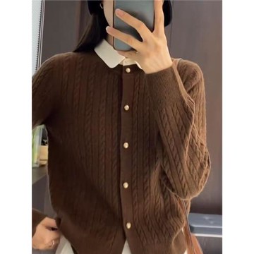 正品哥家新款2025女秋裝撞色翻領毛衣開衫保暖內搭羊毛針織衫女