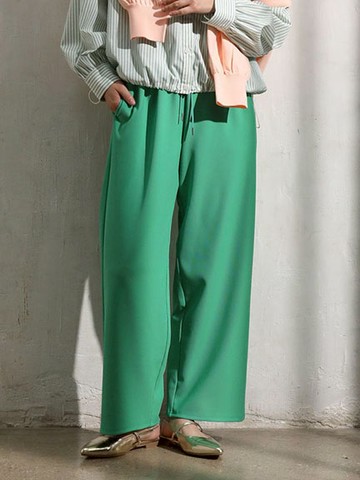 素面薄羅紋休閒寬褲(06000069200) - Green Parks