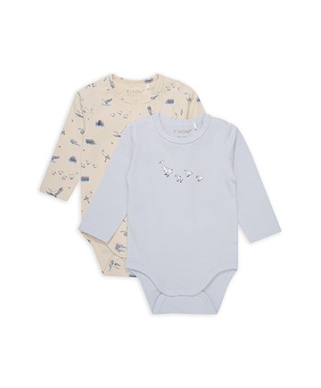 有機棉長袖包屁衣2件組(淺灰藍/杏)62cm