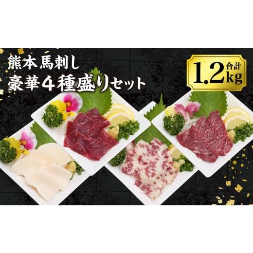 ふるさと納税 熊本県 熊本馬刺し 豪華4種盛りセット 合計1.2kg 馬刺し醤油2本つき 赤身 上赤身 霜降り たてがみ