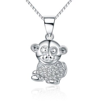 現貨+預購 925純銀項鍊鑲鑽吊墜-精緻可愛小猴子七夕情人節生日禮物女配件銀飾73am75【獨家進口】【米蘭精品】