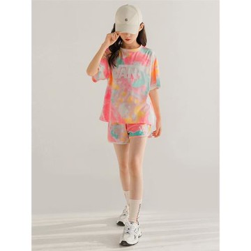 2025夏季女童新款韓版純棉短袖短褲套裝扎染迷彩中大童洋氣兩件套