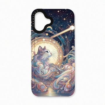 iPhone 16 Plus 殼 TRON IPhone 16 PLUS 夏夜流星與貓 太空殼 透黑款 手機殼