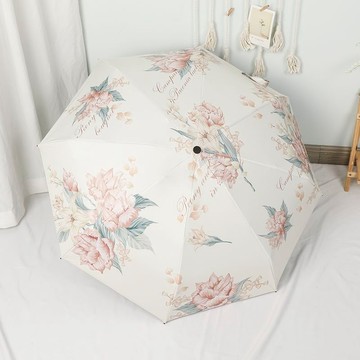 遮陽傘防紫外線黑膠防曬隔熱太陽傘女晴雨傘兩用摺疊自動傘小清新