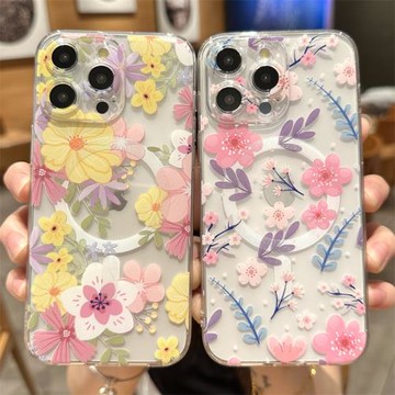 磁吸Magsafe適用蘋果16promax手機殼iPhone14唯美15花朵17pro情侶12透明網紅11女高級感plus夏威夷新款小清新