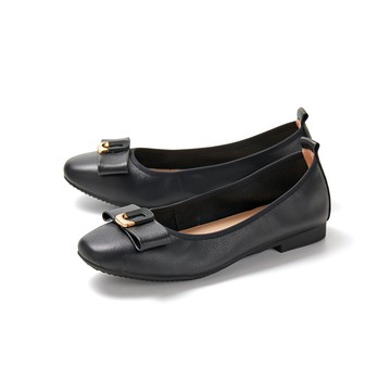 『官網獨家★特賣福袋』GREEN PINE方頭蝴蝶結娃娃真皮平底鞋 黑色 (00312165)