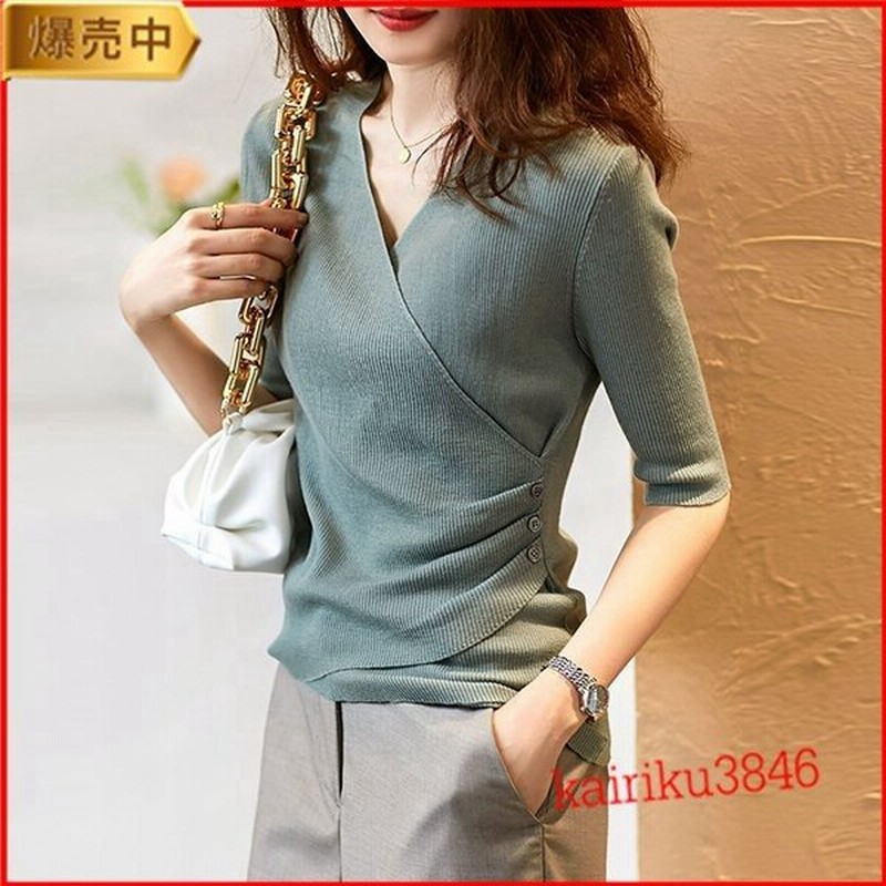 Tシャツ レディース 4色 五分袖 大きいサイズ 春 夏 40代 代 トップス カットソー Tシャツ Vネック きれいめ シンプル おしゃれ 通販 Lineポイント最大0 5 Get Lineショッピング