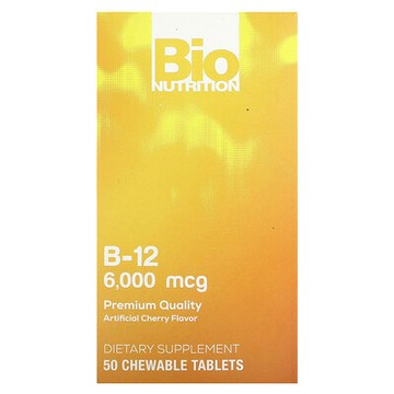 Bio Nutrition, 維生素 B-12，櫻桃味，6,000 微克，50 片咀嚼片