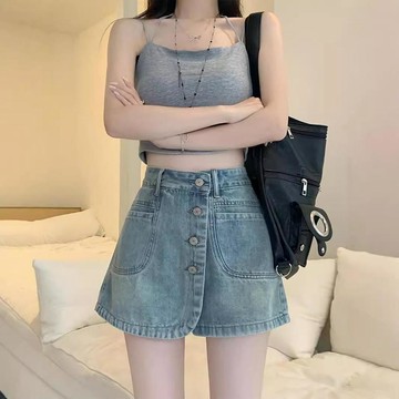 爆款直降價 寬褲 顯瘦 寬褲裙 短褲裙  大碼復古牛仔半身裙女夏季胖mm防走光高腰顯瘦包臀a字短裙褲子