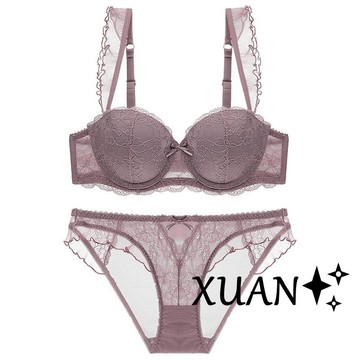 Xuan♥歐美少女內衣 性感深V 爆乳 聚攏 胸罩 半杯蕾絲小胸集中內衣 內襯插片 可插水餃罩杯蕾絲肩帶側收 流行內衣
