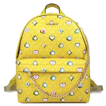 MICHAEL KORS Slater 中款 金字防刮印花Logo鏈帶妝點雙肩後背包(蜜黃色/中)